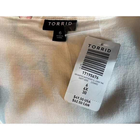 Torrid Plus 6 White Cherry Print Split Neckline Rayon Curved Hem Sleeveless Top - Picture 6 of 6